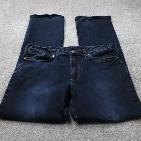 Silver Jeans Zac Mens 36x34 Blue 5-Pocket Cotton Stretch Straight Leg Grunge - Picture 2 of 14